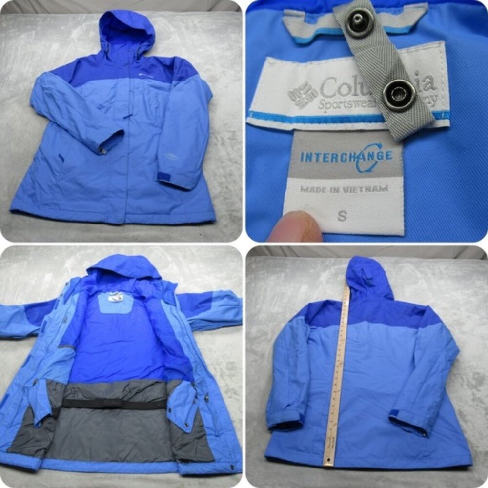 Columbia Jacket Womens Small Blue Interchange Hooded Waterproof 3in1 Shell